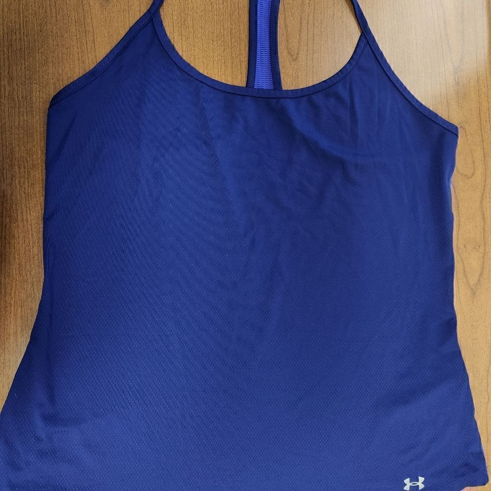 Under Armor Large dark purple raserback tank top. Mesh back